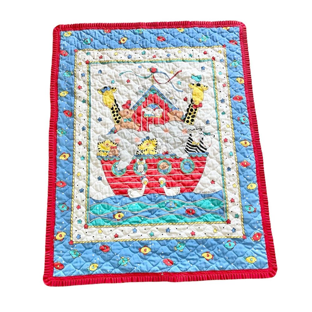 Vintage Sue Dreamer Noah's Ark quilt biblical Christian religious nursery 43x35 - Picture 2 of 8